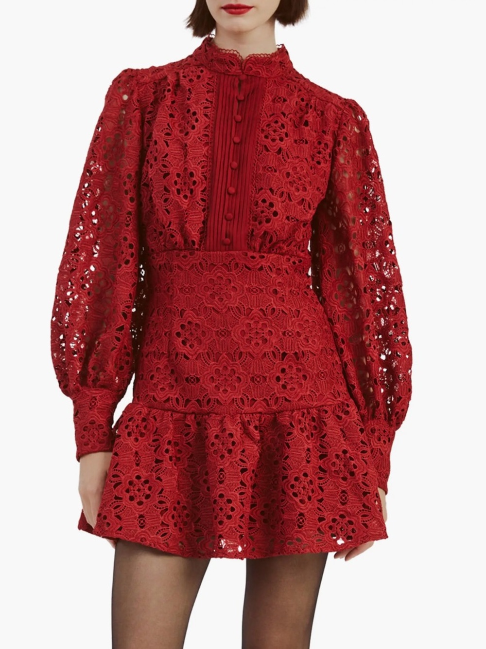 Bardot “Remy” Lace Cocktail Dress. Feminine Floral Print. Deep Red. Size 8.
